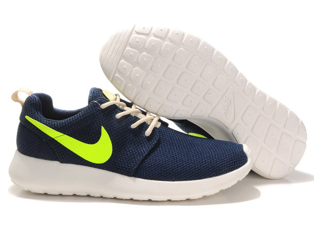 Nike Roshe Running Chaussures Hommes Bleu Fonce Jaune